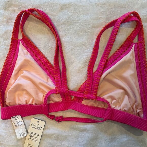 Cupshe Bikini Swim Top Strappy Hot Pink Size L - Picture 2 of 9